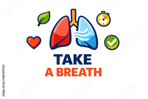 Take a breath: colorful lungs with health symbols and inspirational message