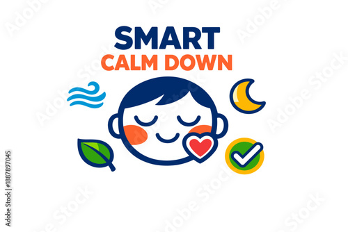 Mindfulness design with calm child and nature elements for stress relief