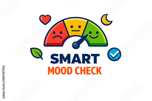 Smart mood check icon with emotion dial and symbols