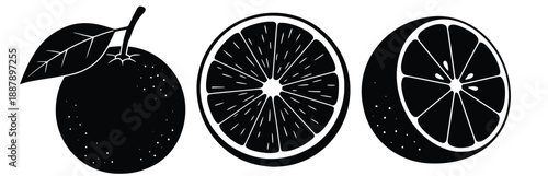 Citrus Symphony: An elegant silhouette design captures the essence of citrus, from whole fruit to succulent slices, evoking refreshment and vitality.