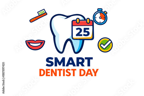 Smart dentist day celebration with tooth, calendar, and dental icons