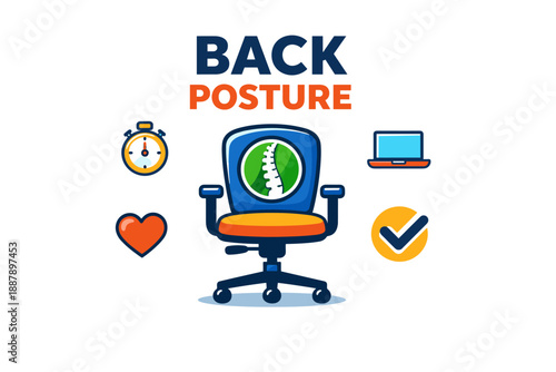 Ergonomic office chair with back posture icons for healthy work environment