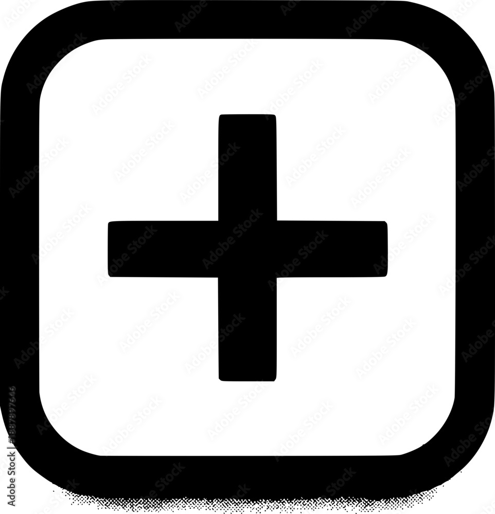 Fototapeta premium Plus Sign Icon: A simple yet effective visual representation of the plus sign, prominently displayed within a square frame. A minimalist symbol for addition and positive actions.