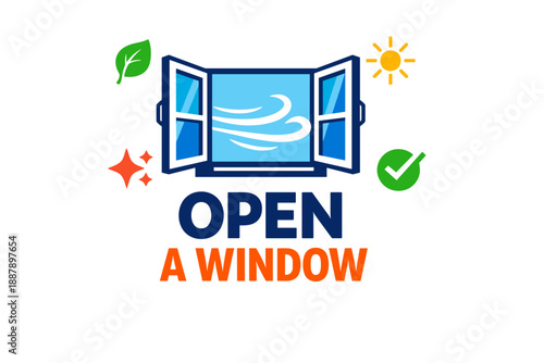 Open a window: fresh air, nature, sunlight, clean energy concept