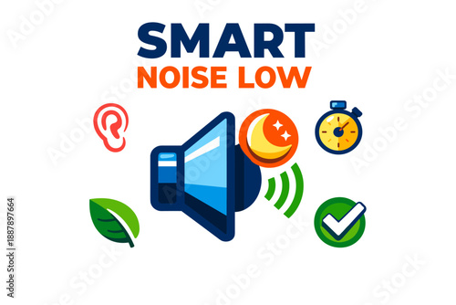 Smart noise low technology illustration with speaker and sound elements