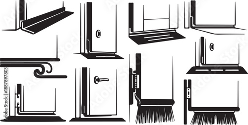 Door and window frames with various details and textures