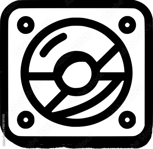 Simple Graphic of an air cooler or Fan: A minimalist illustration of a fan, embodying simplicity and efficiency in cooling or air circulation, presented in a clean, graphic style.