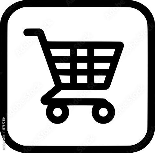 Shopping Cart Icon: A simple yet universally recognizable shopping cart icon, symbolizing online shopping or in-store purchases, placed against a backdrop of minimalist design.