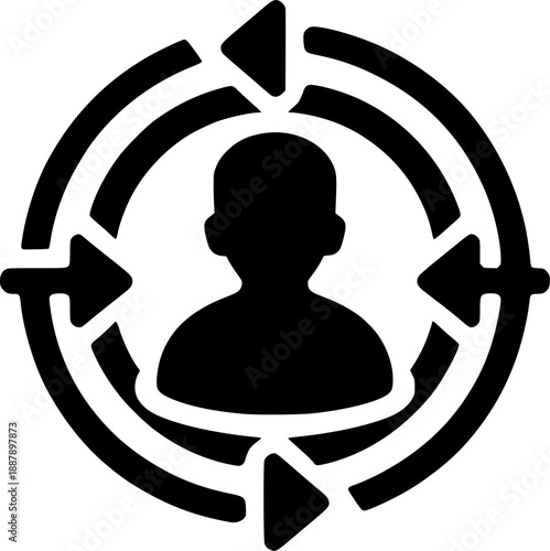 Target Audience Icon: A symbolic representation of a user profile, encircled by converging arrows, signifying focus and precision in audience targeting. 