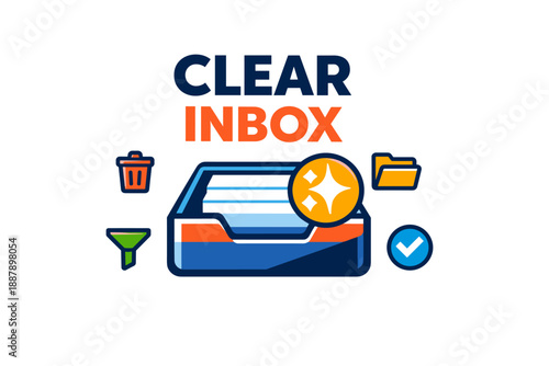 Clear inbox icon with email management symbols and organized elements