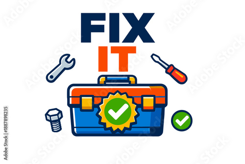 Fix it toolbox with wrench and screwdriver in bright design