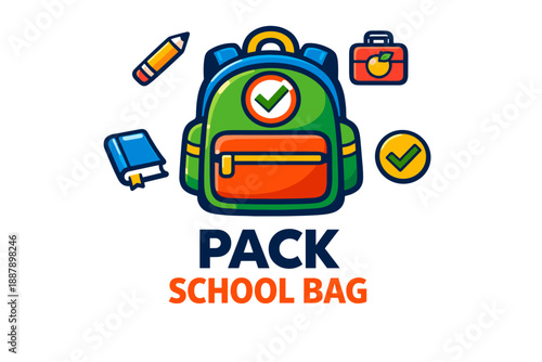 Colorful school backpack with supplies illustration for education theme