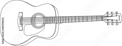 Simple black and white line art drawing of an acoustic guitar viewed from above
