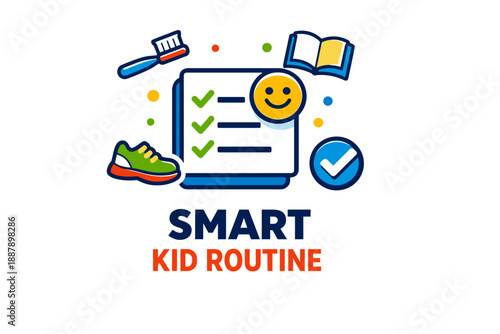 Smart kid routine checklist with toothbrush and shoe illustrations
