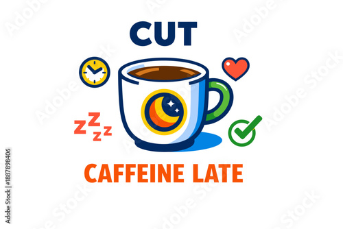 Caffeine-free lifestyle design with coffee cup and night elements