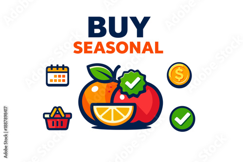 Illustration of buying seasonal fruits with economic and environmental benefits