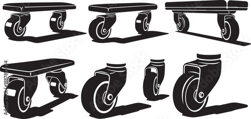 Black and white illustration of caster wheel sets collection