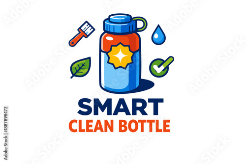 Smart clean bottle with lid and cleaning icons