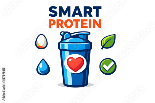 Smart protein shaker with heart icon and healthy symbols
