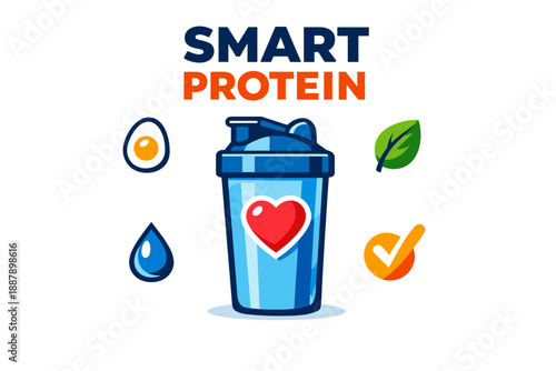 Smart protein shake with heart icon and nutritional elements