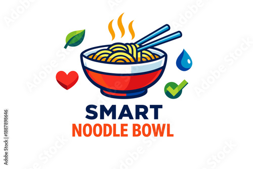 Smart noodle bowl with heart, leaf, water drop, and check symbols