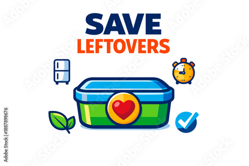 Save leftovers: eco-friendly food storage icon with heart symbol