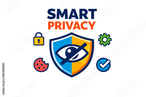 Smart privacy concept with shield, eye icon, and security symbols
