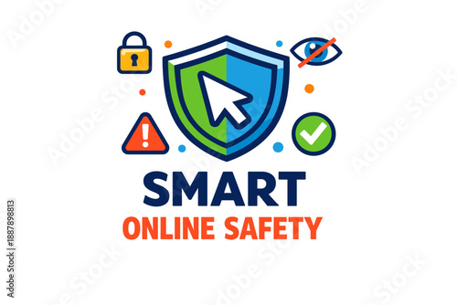 Smart online safety icon with shield, cursor, and security symbols