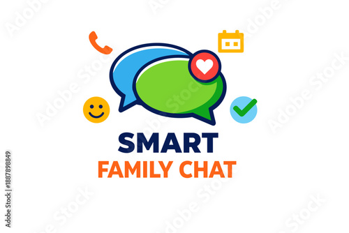 Smart family chat app logo: communication and connection symbols