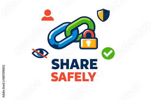 Secure file sharing concept with icons for privacy, security, and accessibility