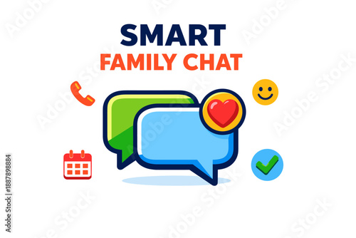 Smart family chat concept with speech bubbles and communication icons
