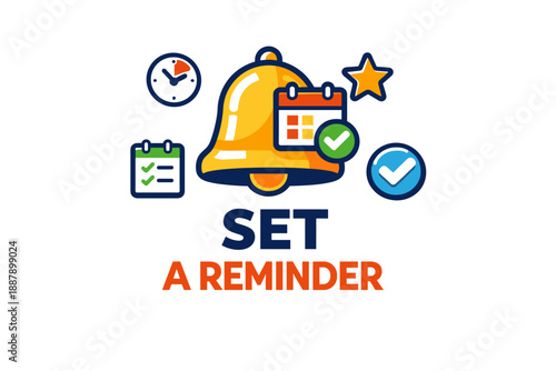 Colorful reminder icon with bell, calendar, and checkmark elements