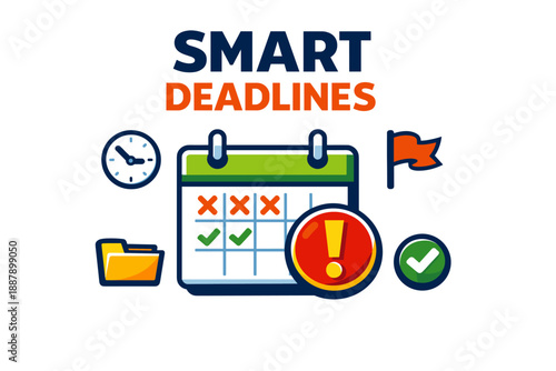 Smart deadlines concept: calendar with alerts and checklist icon