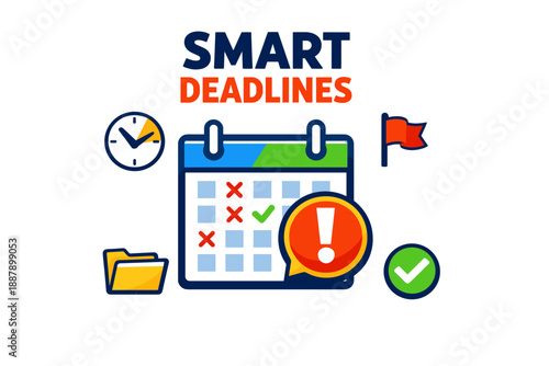 Smart deadlines concept with calendar, icons, and alerts