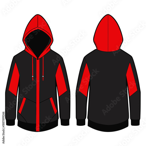 Stylish black and red hoodie with contrasting design