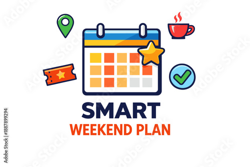 Organized weekend plan with calendar icon and activity symbols