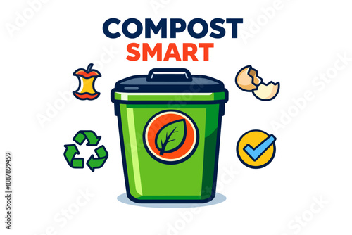 Compost smart: green bin with leaf logo and recycling symbols