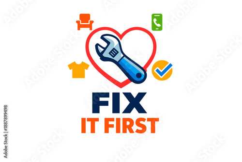 Fix it first campaign logo with wrench heart and repair icons