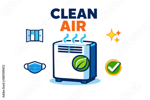 Air purifier with mask and open window for clean, fresh air