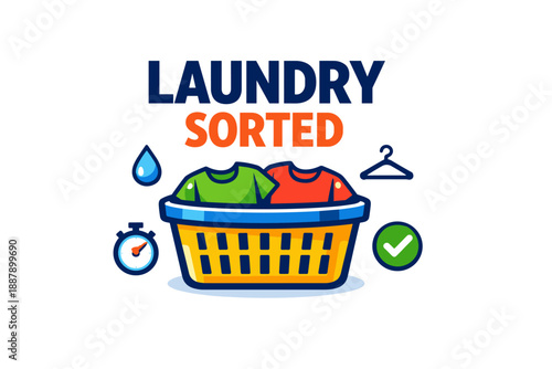 Laundry sorted: organized basket with clothes, timer, and checkmark