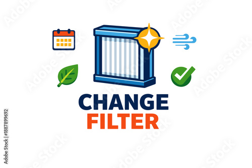 Reminder to change air filter with icons of calendar, leaf, wind, and checkmark
