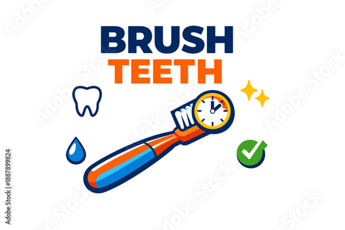 Toothbrush and timer cartoon illustration for effective dental hygiene