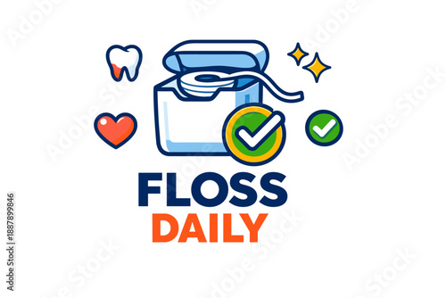 Floss daily: promote oral hygiene with icons of dental care and healthy habit reminders