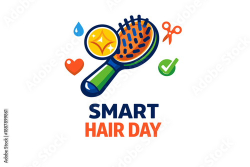 Smart hair day concept with hairbrush and icons for care and grooming