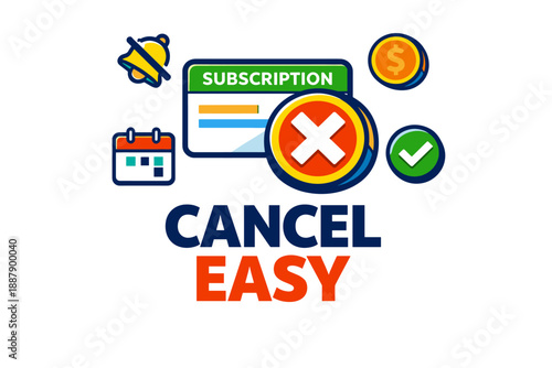 Easy subscription cancel concept with calendar and bell icons