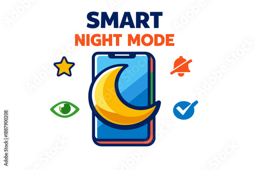 Smart night mode interface with moon icon for mobile devices