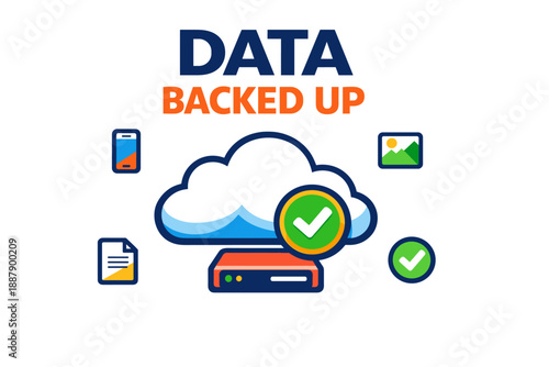 Cloud data backup with mobile and document icons