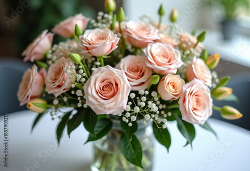 Floral arrangement for business celebration event, neutral colors