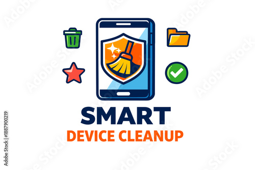 Smart device cleanup illustration with icons for security and optimization