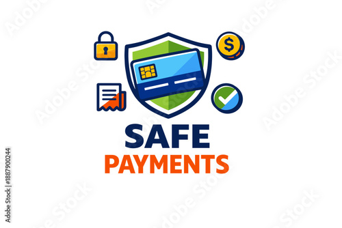 Secure online transactions with credit card and e-payment icons